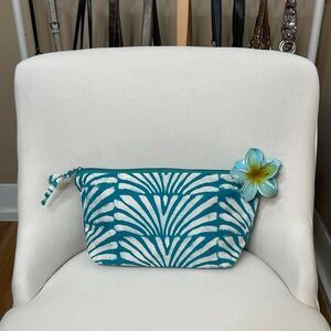 Queen Alaffia Blue & White Batik Printed Zip Makeup Bag